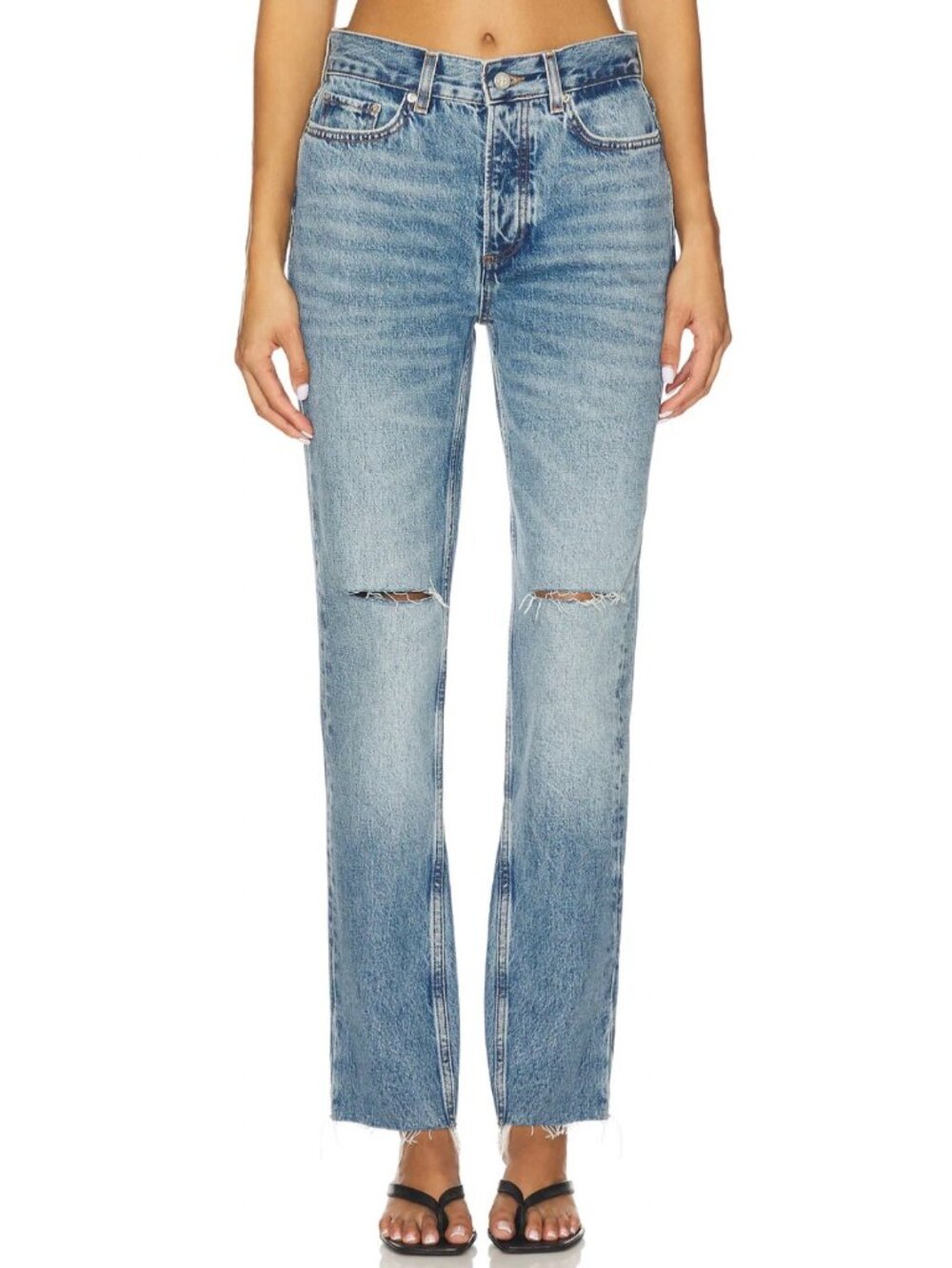 Anine Bing Bruno Straight Leg Jeans in Deconstructed Antique Blue